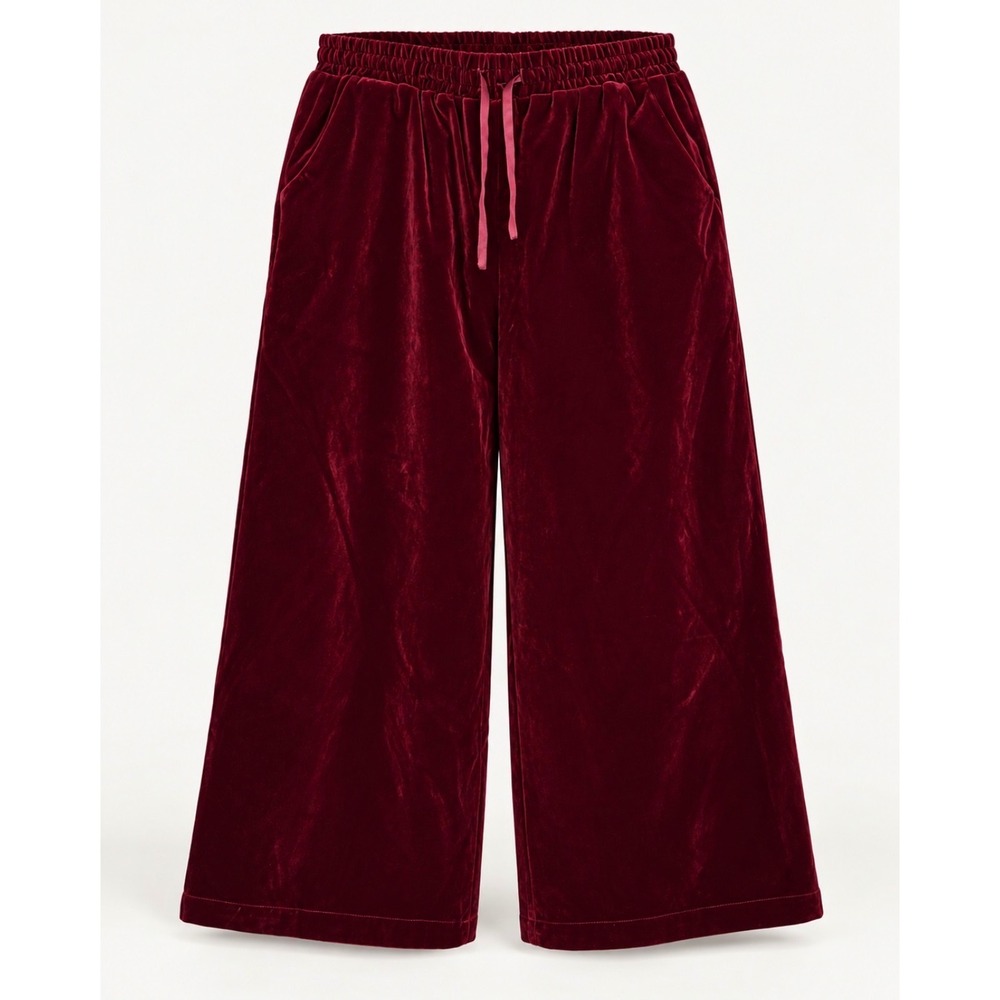 WILDFANG Burgundy Velvet Wide Leg Pull On Pants Women's L NWOT Hliday party